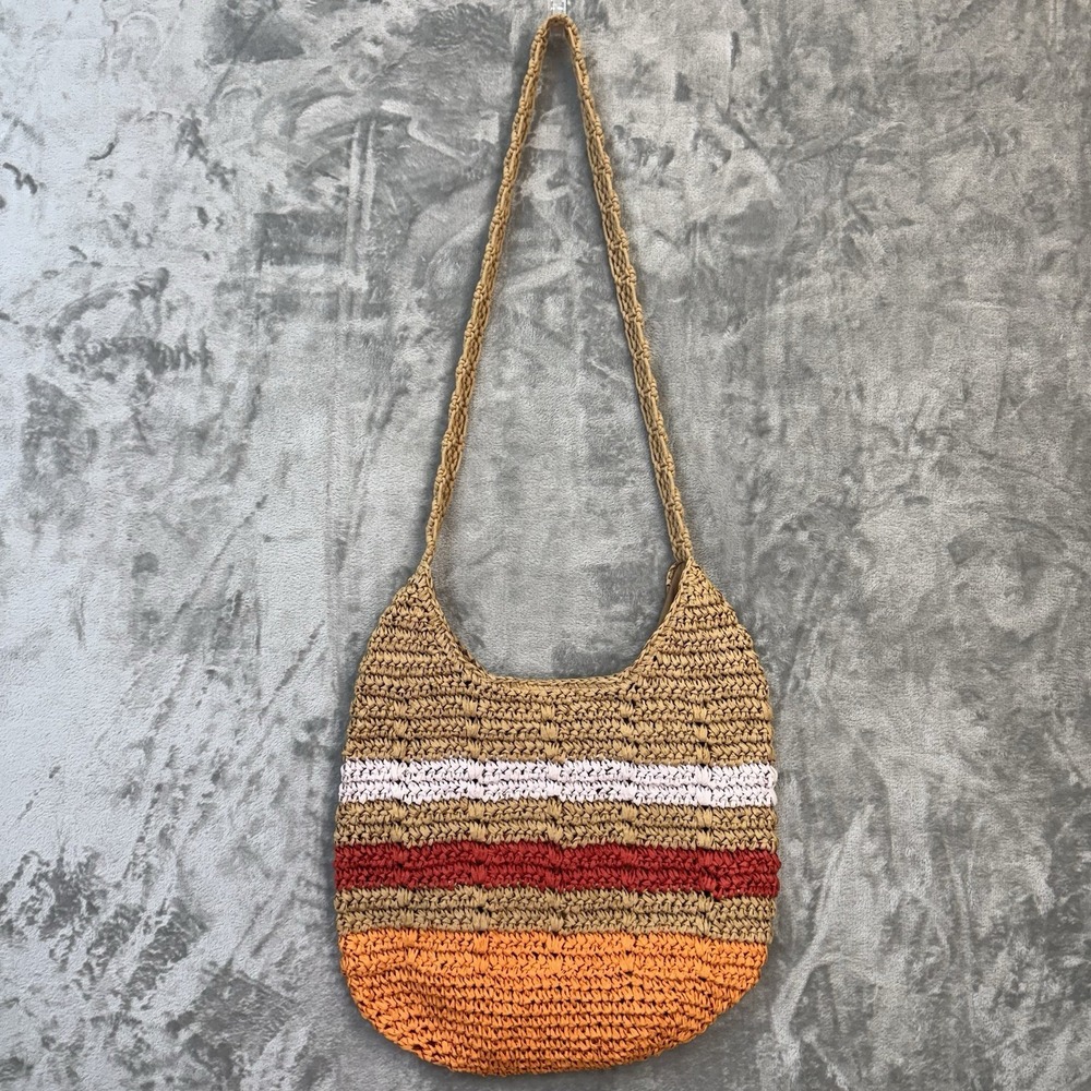 Woven Paper Straw Hobo Tote Bag Boho Colorblock Crochet Beach Summer Purse - Picture 7 of 11